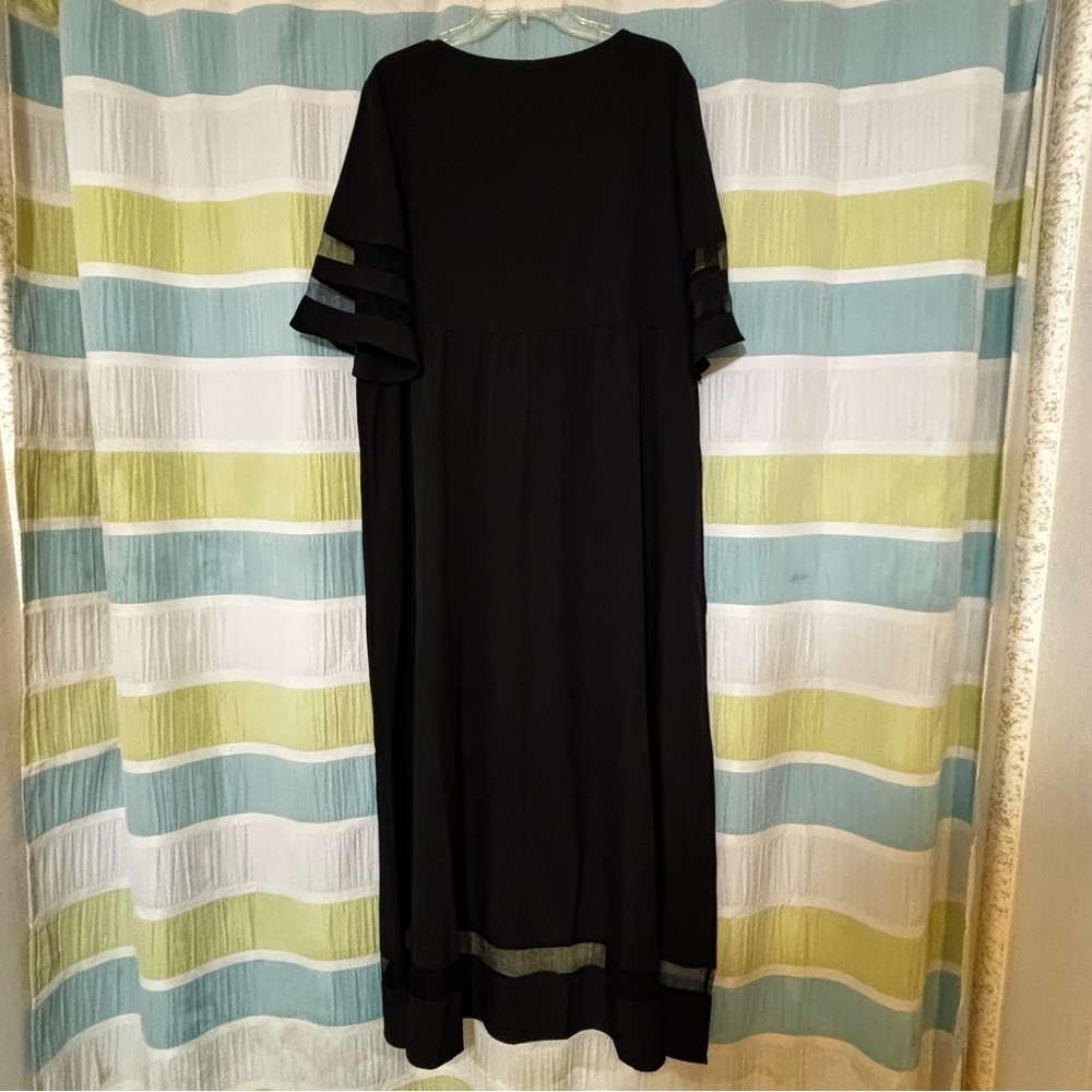 Elegant Black Mesh Splicing Dress Sheer Accents Sz XXL - Picture 7 of 7
